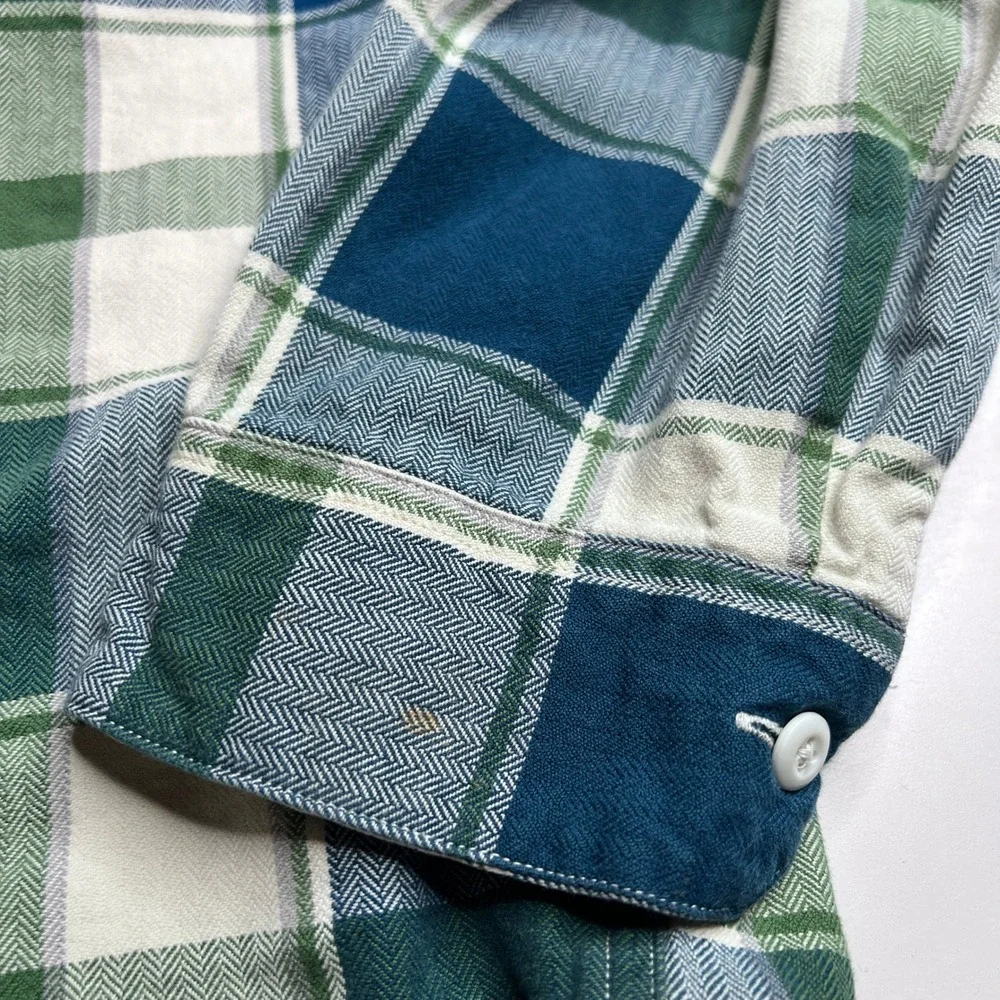 J.‎ Crew Mens XL Flannel Shirt Blue Green Herringbone Plaid Sportsmans Outfitter